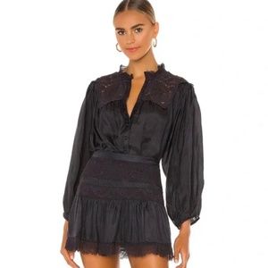 S LoveShackFancy Black Silk Maiden Top Blouse NWT